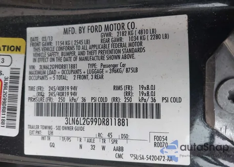 2013 Lincoln Mkz z USA, uszkodzony, nr VIN 3LN6L2G99DR811881